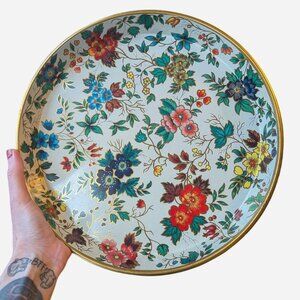 Vintage Floral Gold Rimmed Ceramic Decorative Plate